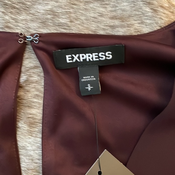 Express Plum V-Neck Elastic Tie Waist Long Sleeve Mini Dress Small NWT - Picture 3 of 10